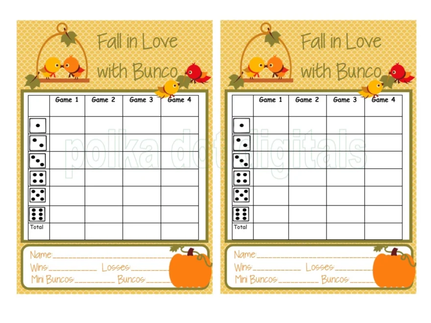 Buy 2 Get 1 Free Complete Set FALL In LOVE With Bunco Score Card Sheet Matching Table Numbers Tally Sheet Printable Digtal File Download PDF Etsy