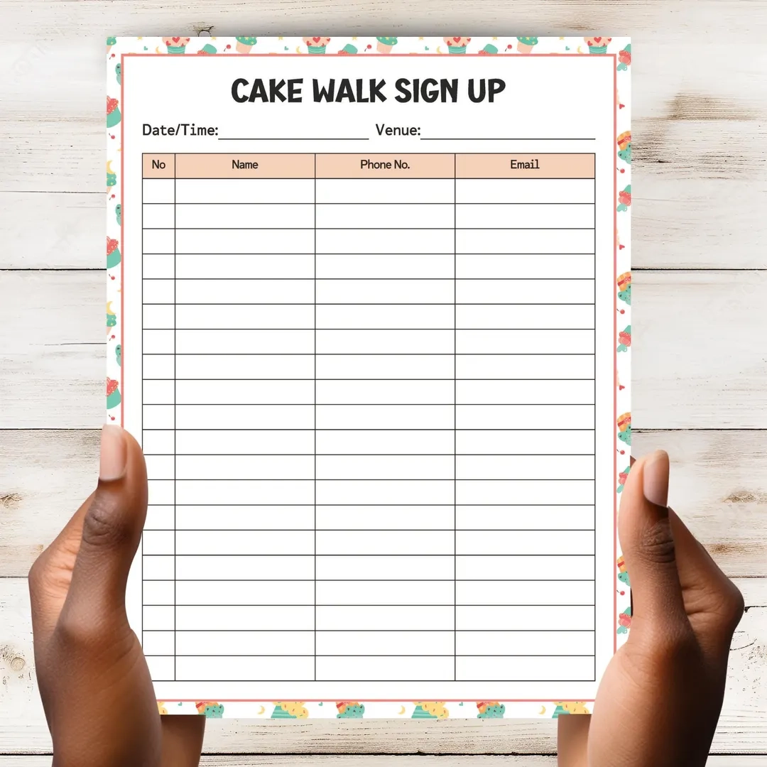 Cake Walk Sign Up Sheet Template Community Event Fundraising Ideas Holiday Party Games Etsy