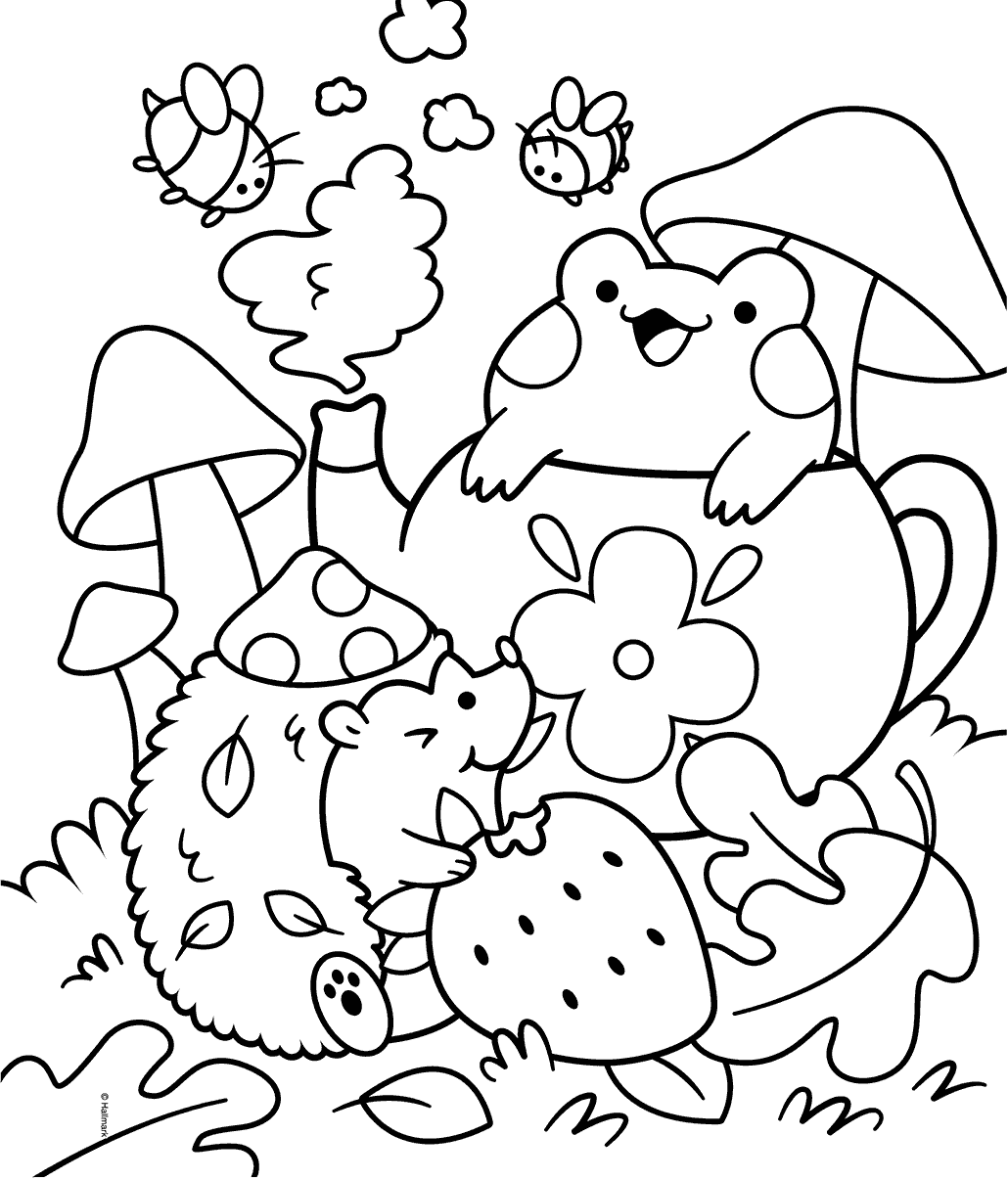 Calming Cottage Frog House Cute Coloring Page