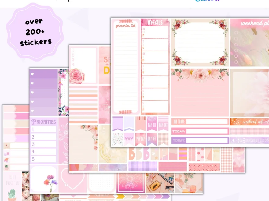 Canva Planner Sticker Template Digital Planner Stickers Template Floral Sticker Sheet Template Commercial Use Etsy