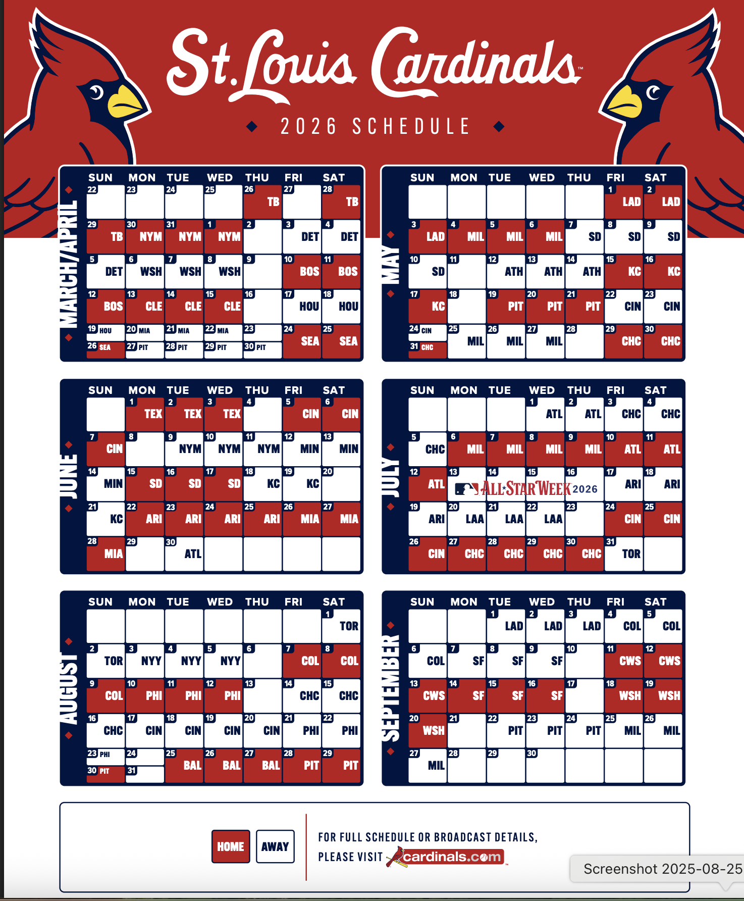 Cardinals Announce 2026 Regular season Schedule Team Will Open At Home Against Tampa Bay News From Rob Rains STLSportsPage