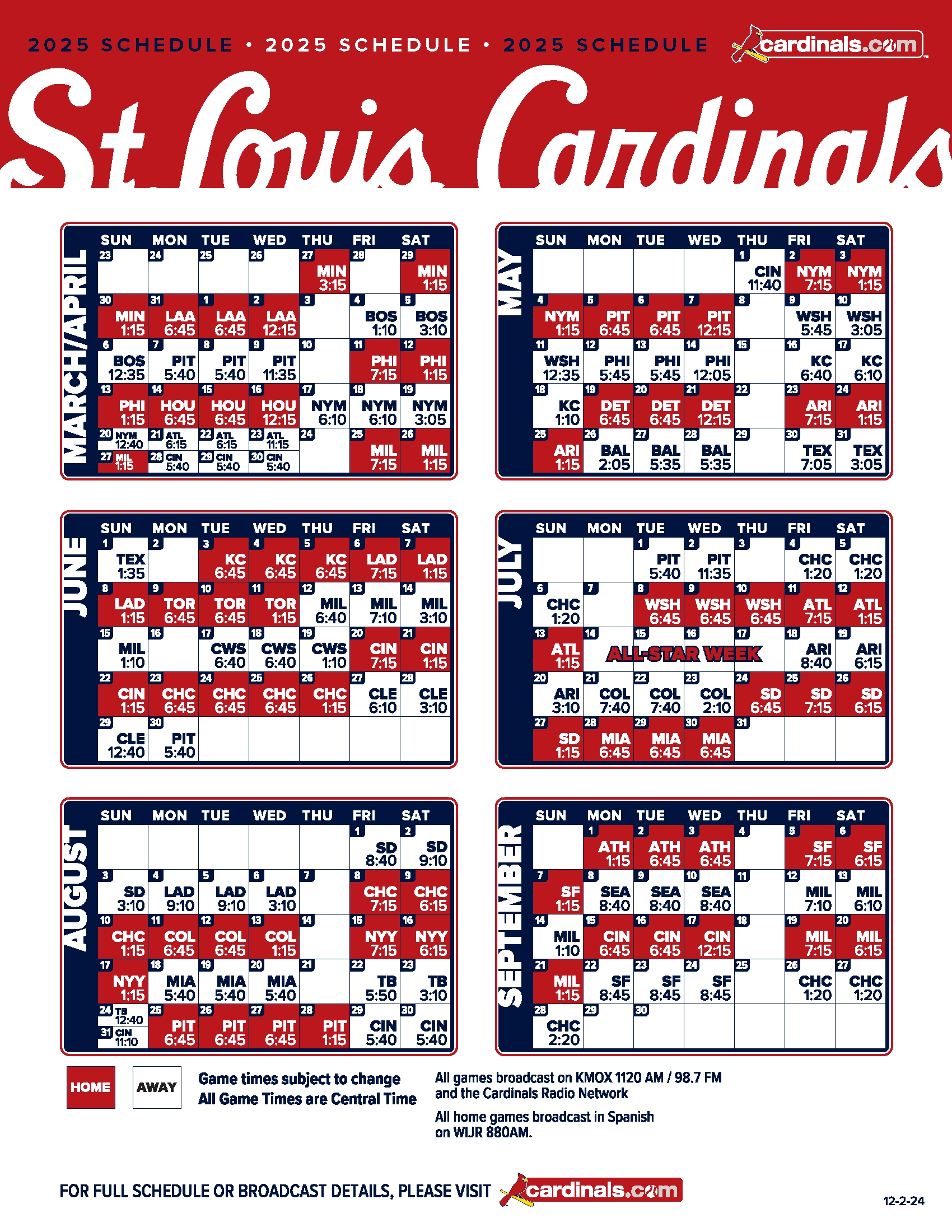Cardinals Schedules The Franchise Sports Bar And Grill