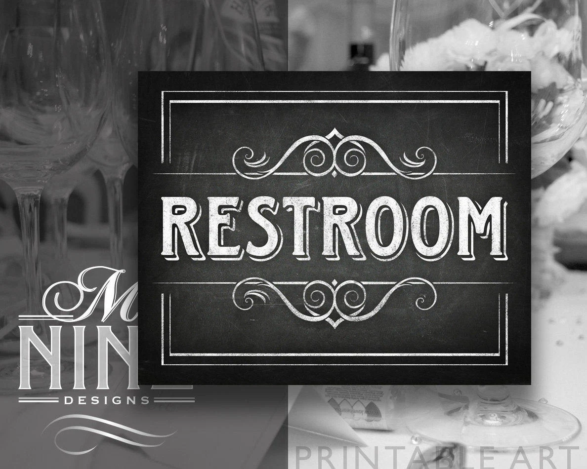 Chalkboard Printable Signs RESTROOM Sign Downloads Chalkboard Party Printables Chalk Wedding Sign Chalk Party Sign BWC28 Etsy