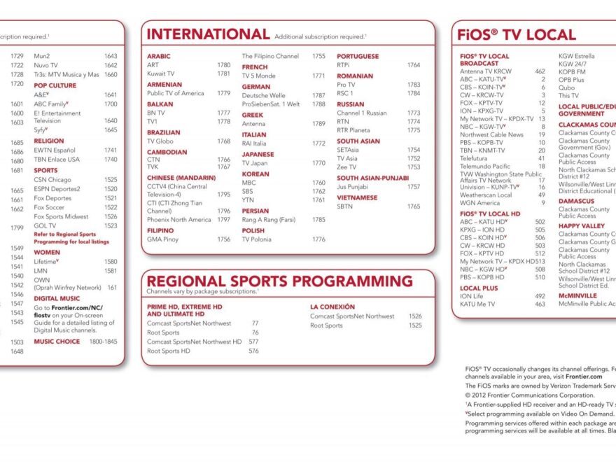 CHANNEL LINEUP Frontier