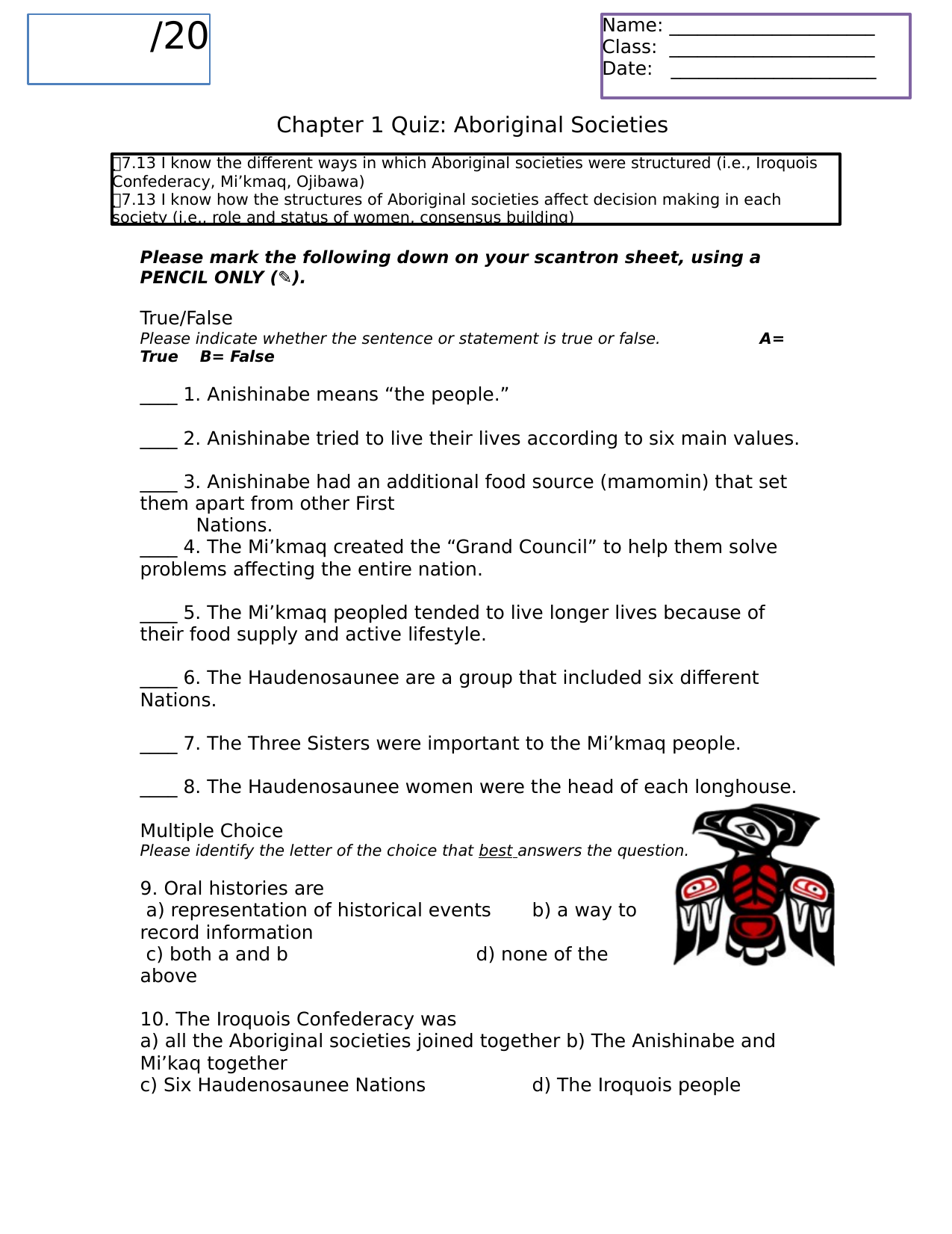 7th Grade Social Studies Quiz Printable