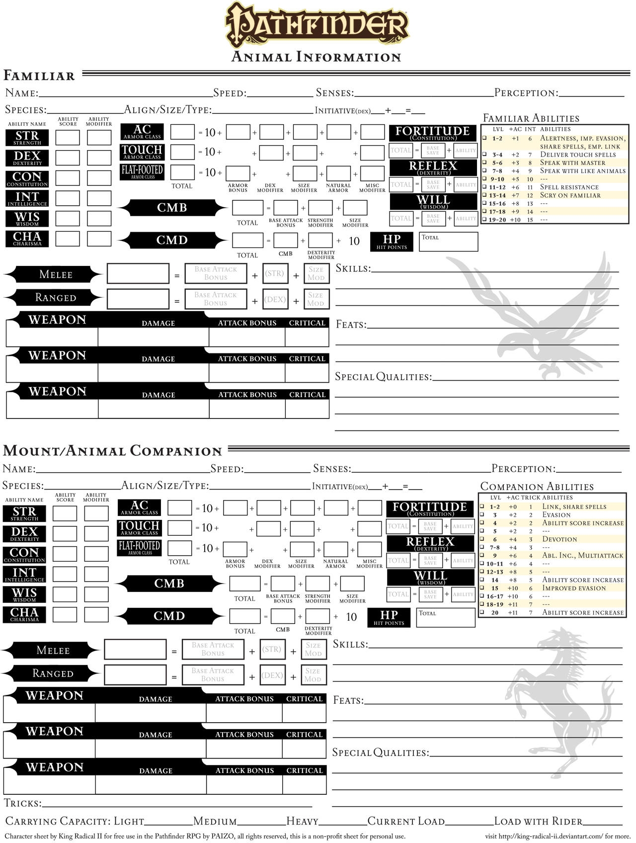 Character Sheet Page 4 Companions And Familiars By King Radical II On DeviantArt Character Sheet Page 4 Companions And Familiars By King Radical II On DeviantArt