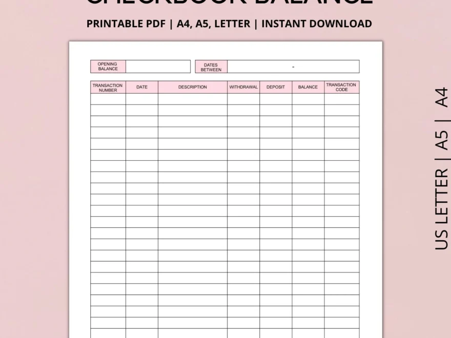 Checkbook Balance Log Printable Checkbook Register Check Register Transaction Register Income And Expense Tracker A4 LETTER A5 PDF Etsy