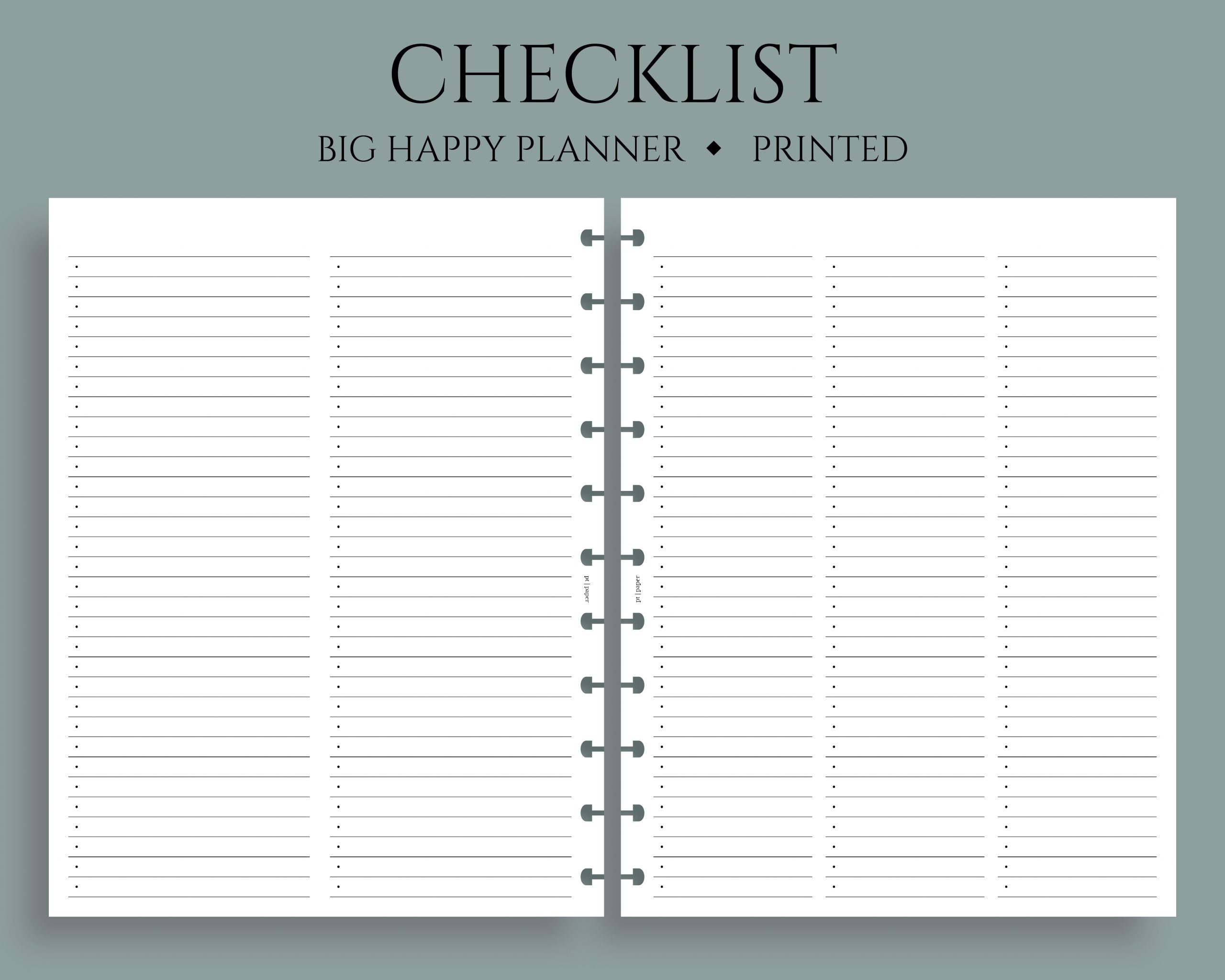 Free Checklist Big Happy Planner Printable