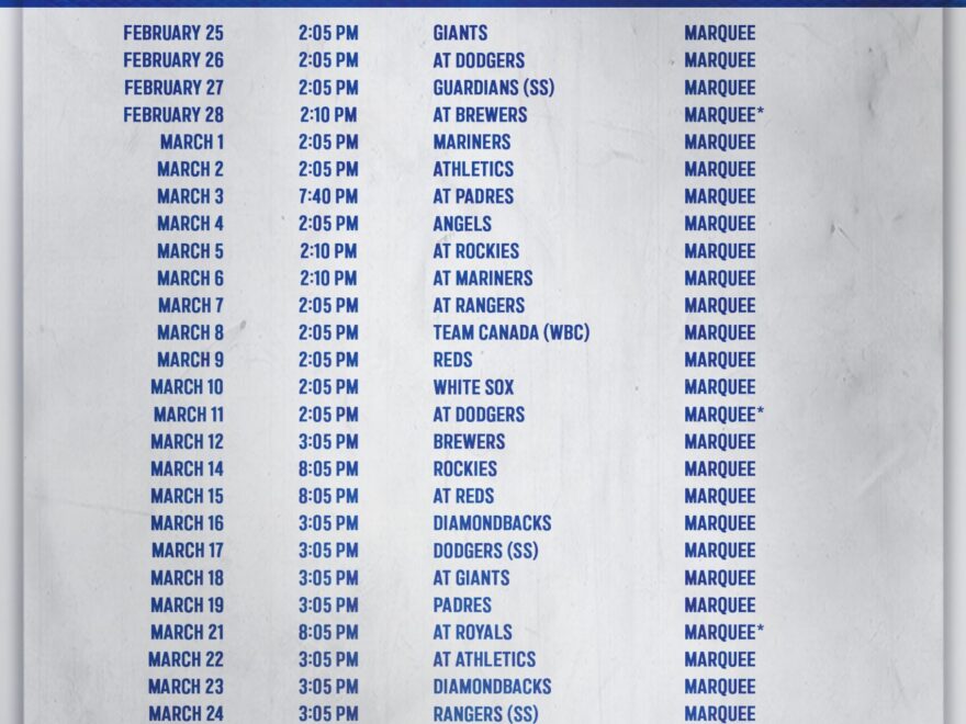 Chicago Cubs Spring Training Baseball Schedule From Marquee Sports Network