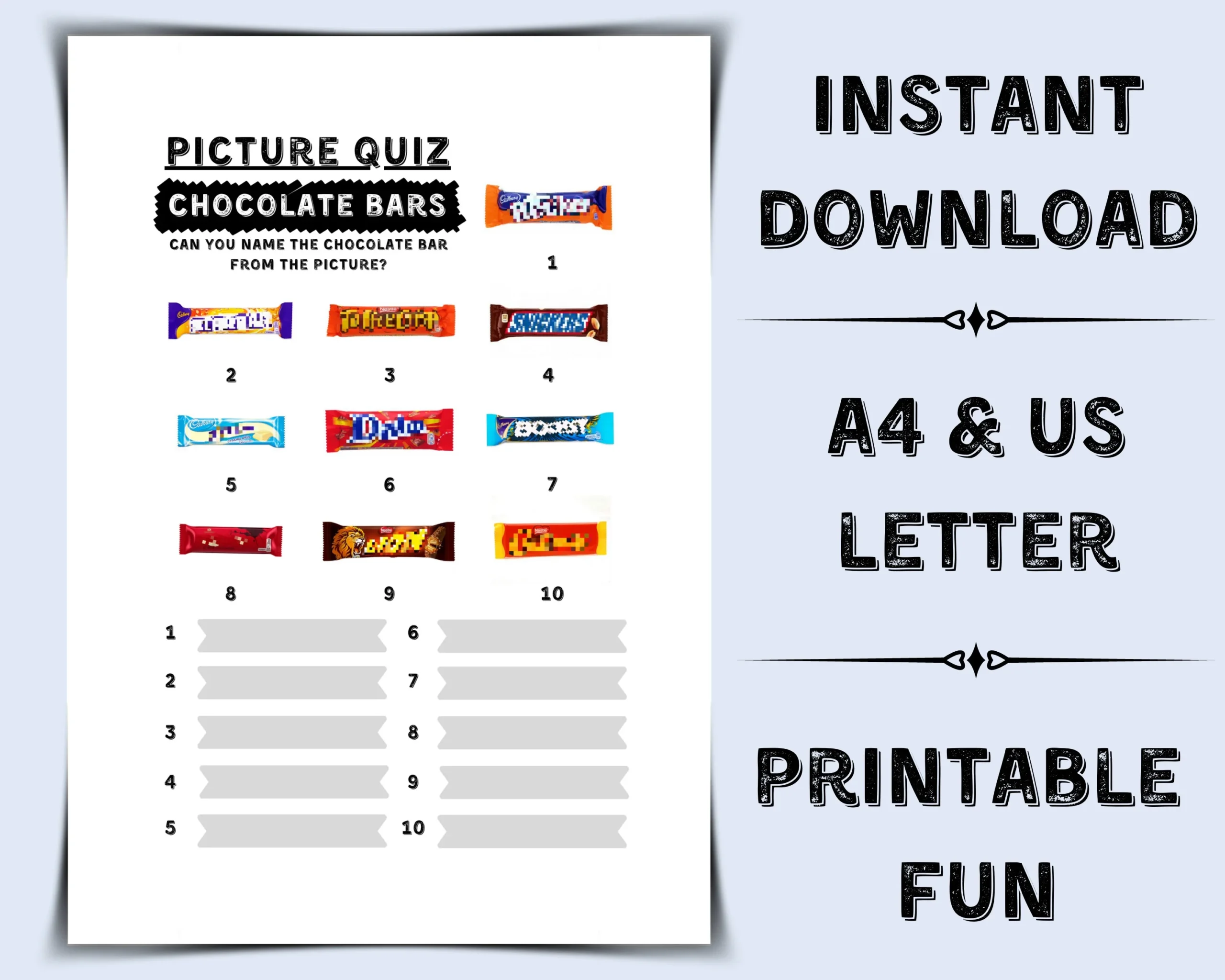 Chocolate Bar Quiz Etsy