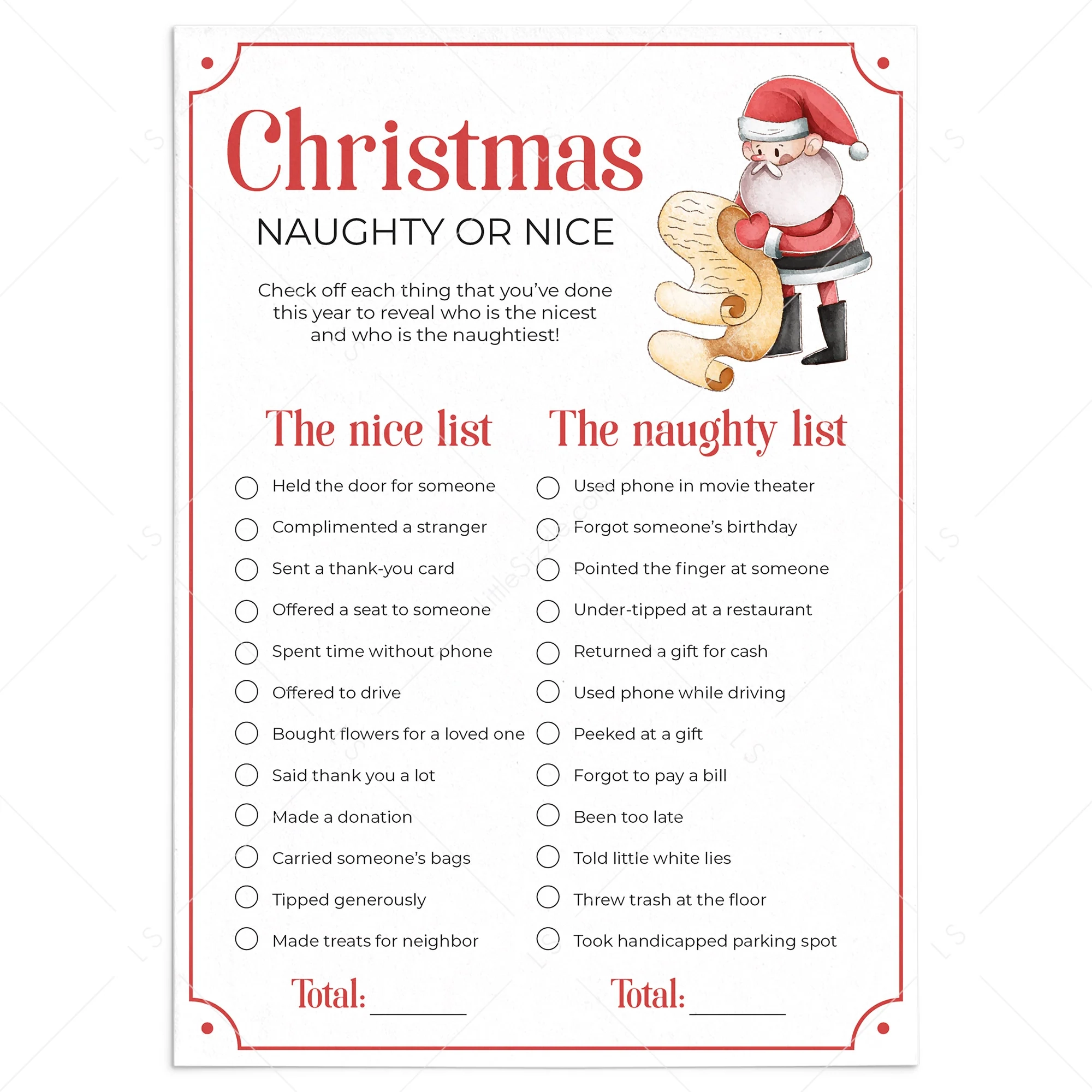 Christmas Naughty Or Nice List For Adults Printable Instant Download LittleSizzle