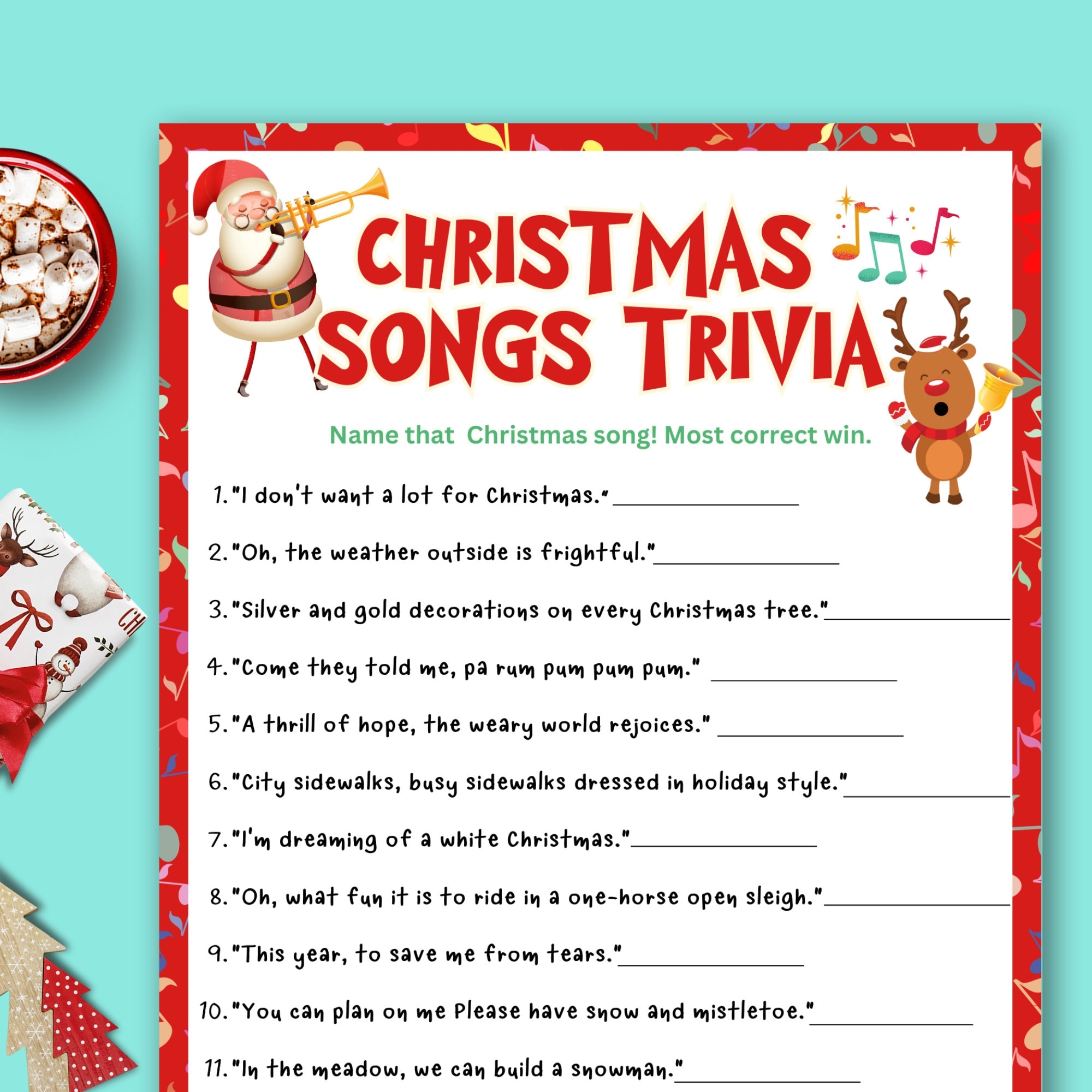 Fun Christmas Song Trivia Game Printable
