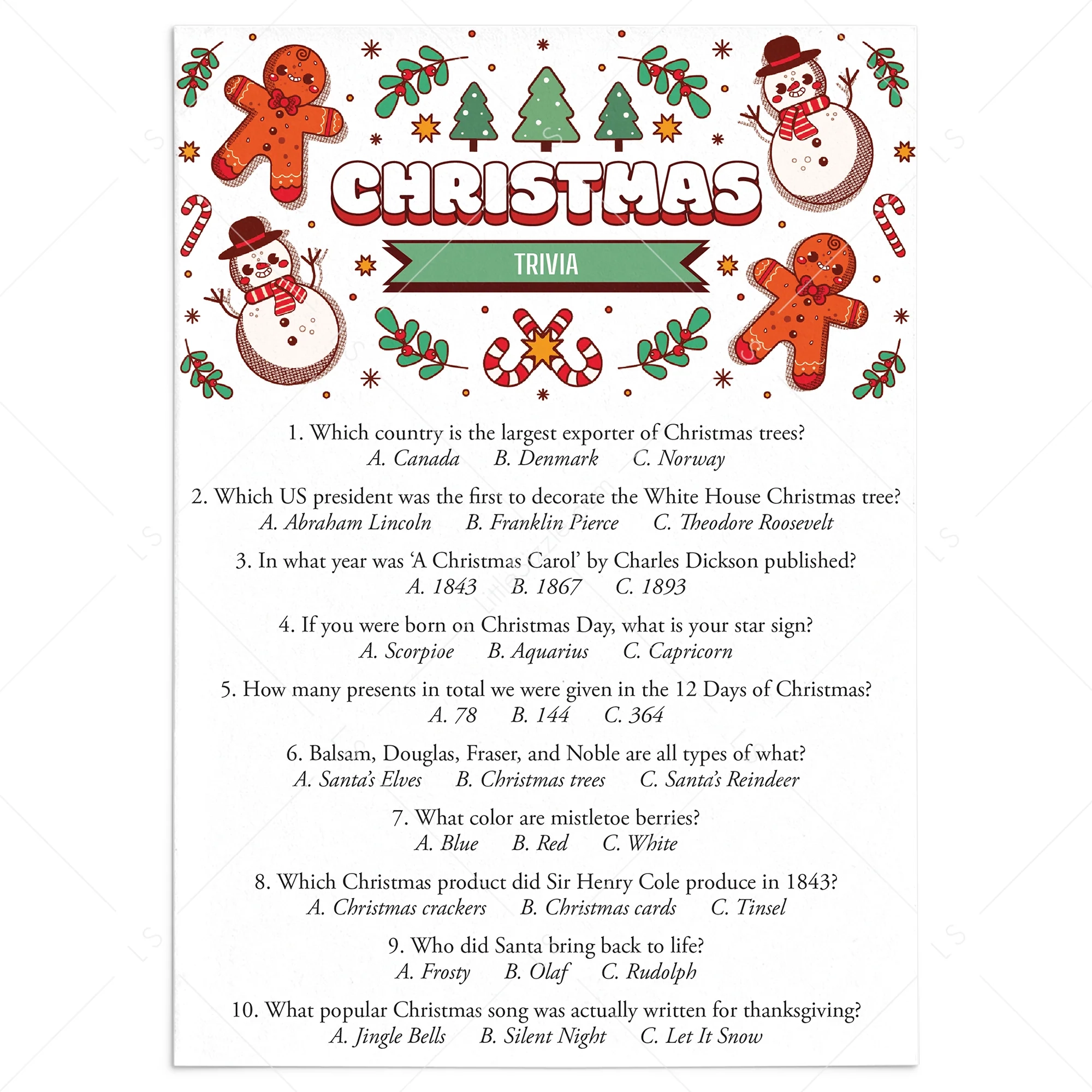 Christmas Trivia Questions Printable