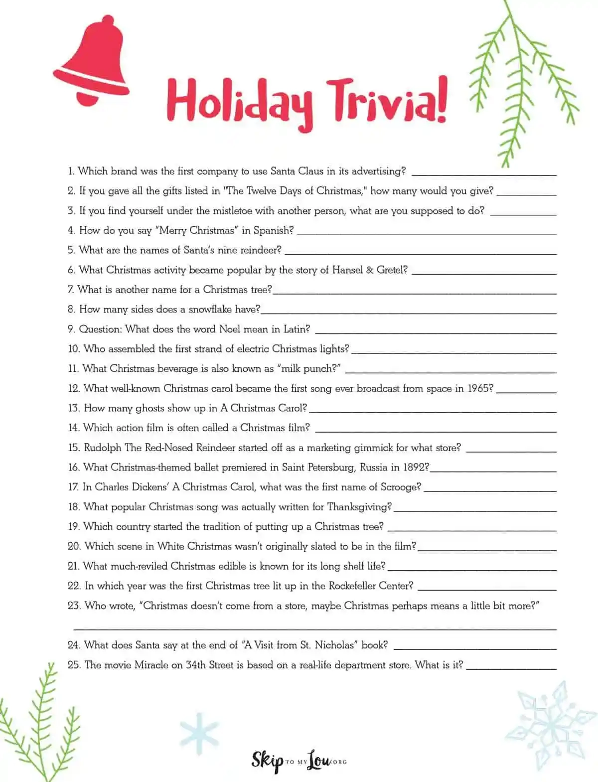 Free Christmas Trivia Printables