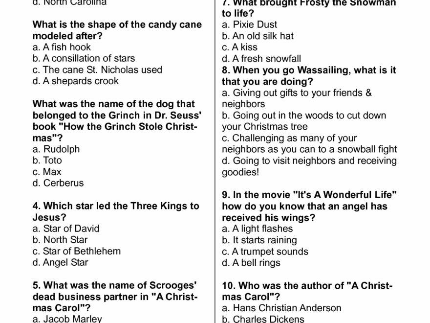 Christmas Trivia With Answers 15 Free PDF Printables Printablee Worksheets Library