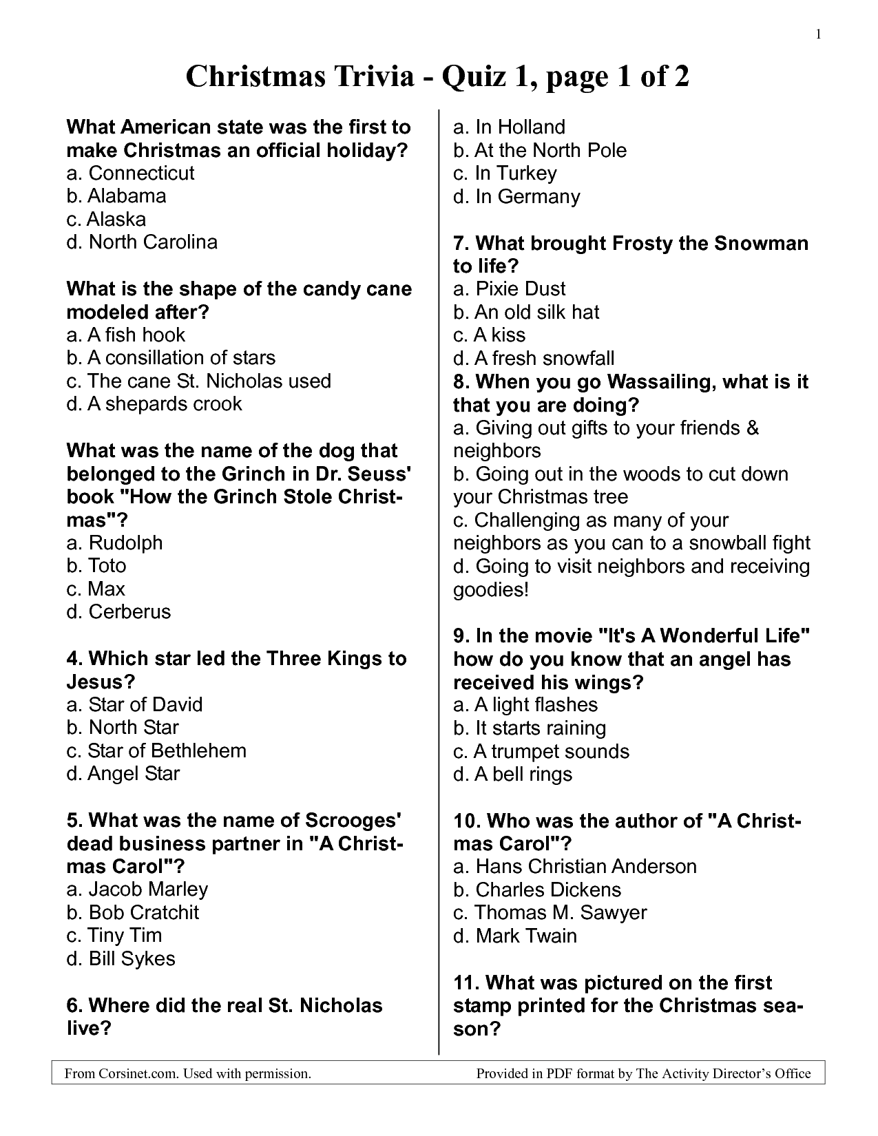 Christmas Trivia With Answers 15 Free PDF Printables Printablee Worksheets Library