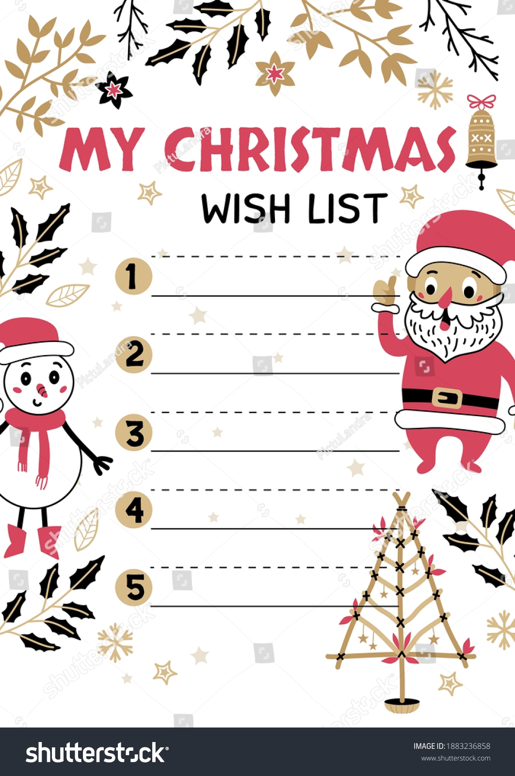 Christmas Wish List Design Template Vector Stock Vector Royalty Free 1883236858 Shutterstock