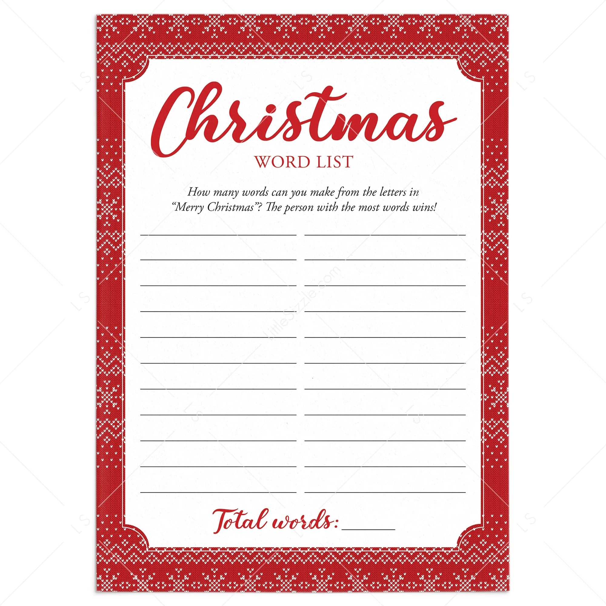 Christmas Word List Holiday Game For Families Printable LittleSizzle