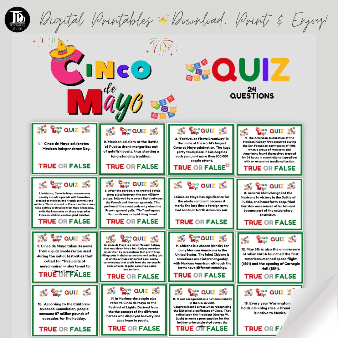 Cinco De Mayo Quiz Trivia Quiz Cards Mexican Celebration Family Friendly Quiz Zoom Game Stay At Home Activity Pub Quiz May Fifth Gift Etsy