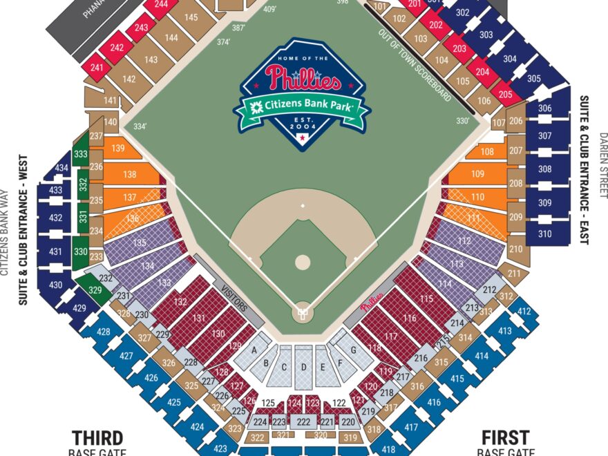 Citizens Bank Park Seating Map Netting Philadelphia Phillies