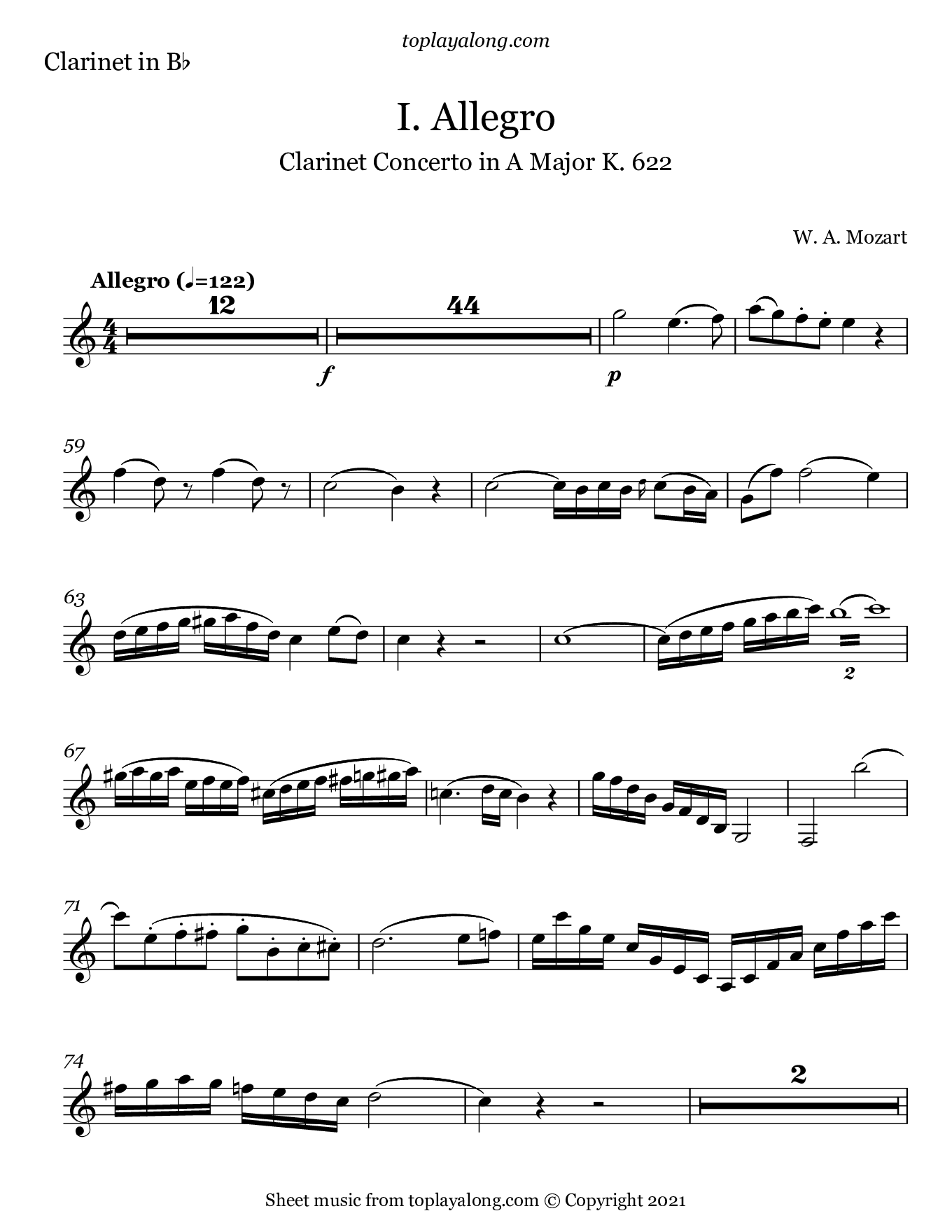 Concerto Clarinet Bb Printable Music Sheet