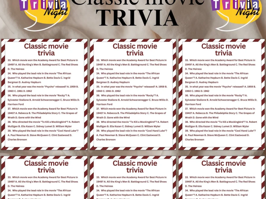 Classic Movie Trivia Printable Classic Movie Trivia Classic Movie Instant Download Classic Movie Party Game Fun Movie Game Fun Trivia Etsy