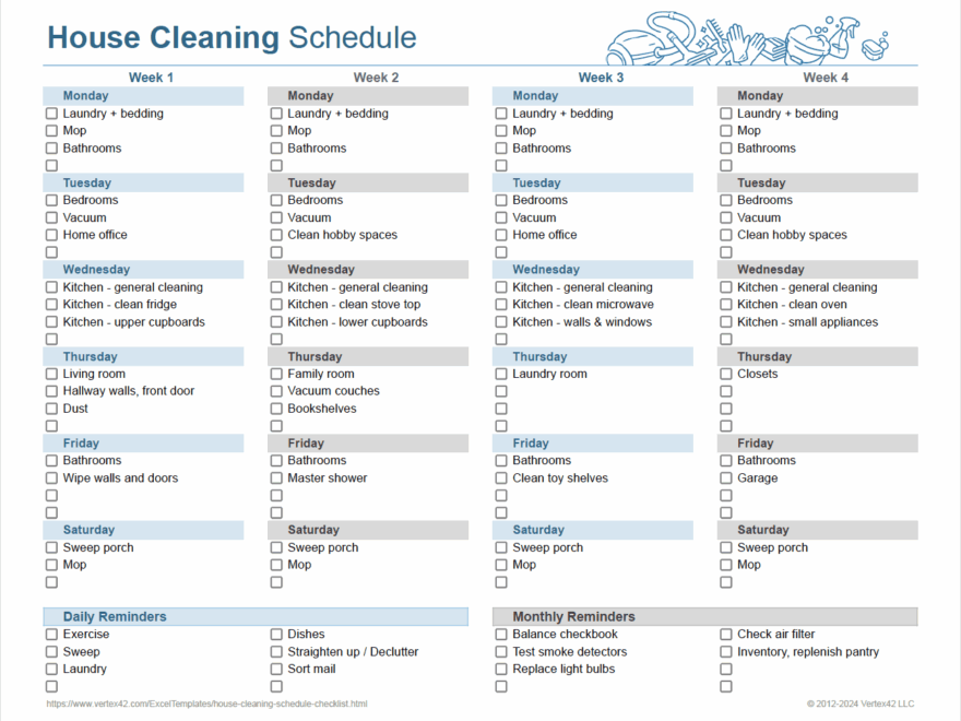 Cleaning Schedule Template Printable House Cleaning Checklist