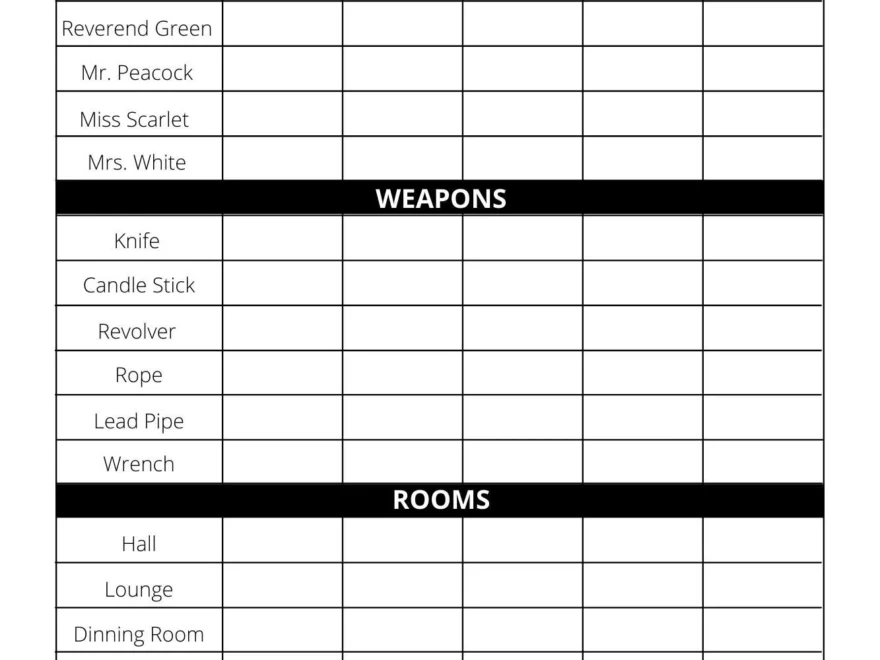 Clue Score Sheet Download print PDF File Etsy Israel