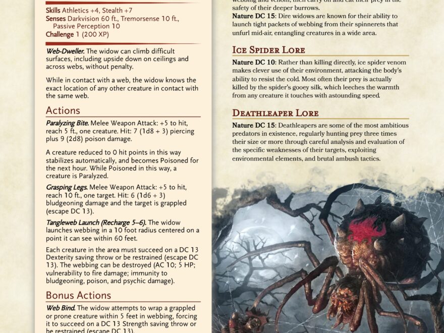 Complete Spiders 11 Variants From CR 0 To 23 With More In The Comments R UnearthedArcana