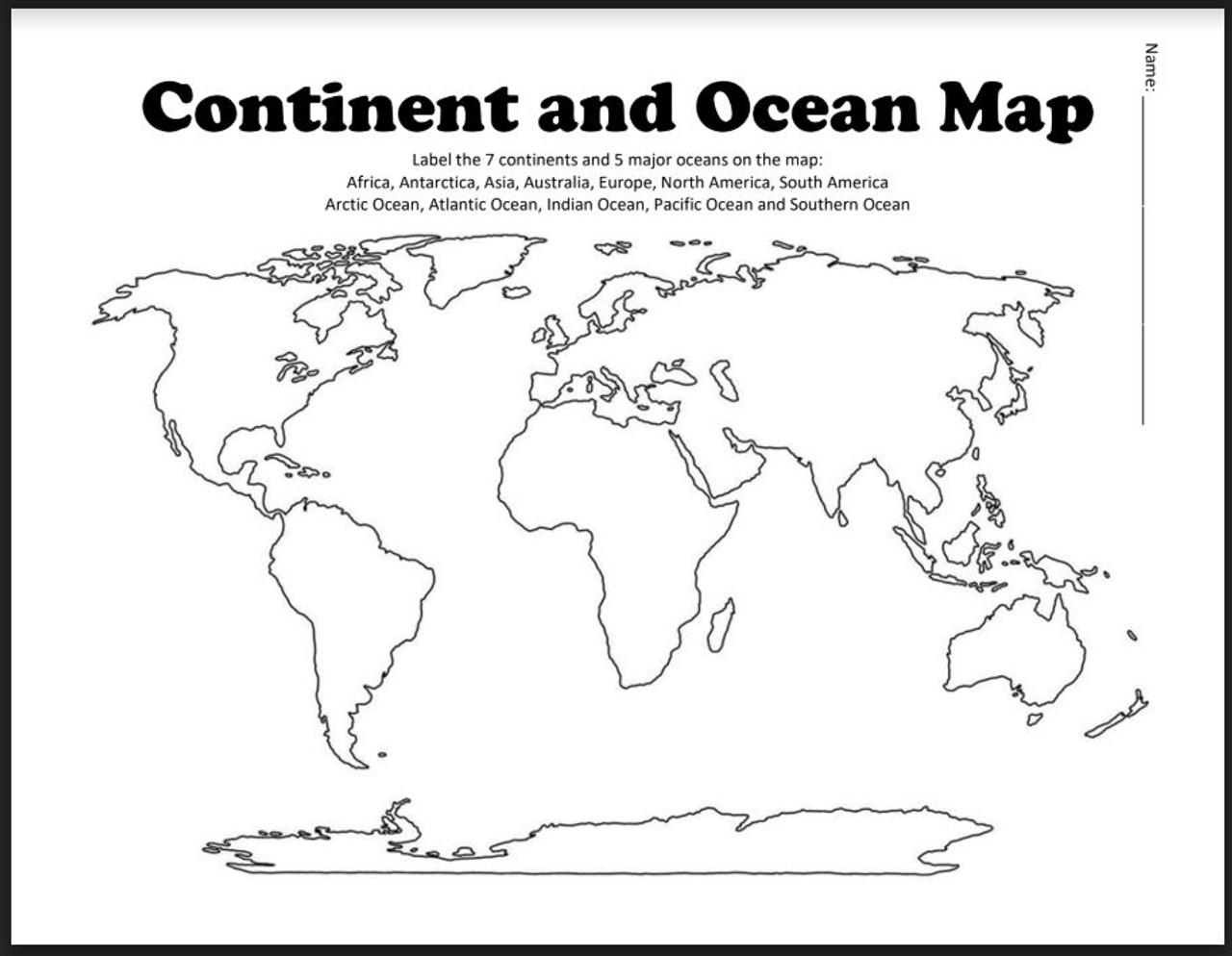 Continents And Oceans Study Guide Printable