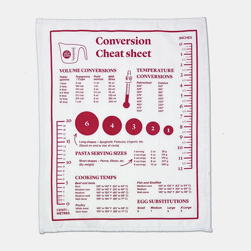 Conversion Cheat Sheet Tea Towel SHOP COLD PIZZA