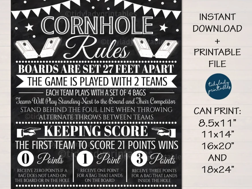 Cornhole Rules Sign TidyLady Printables