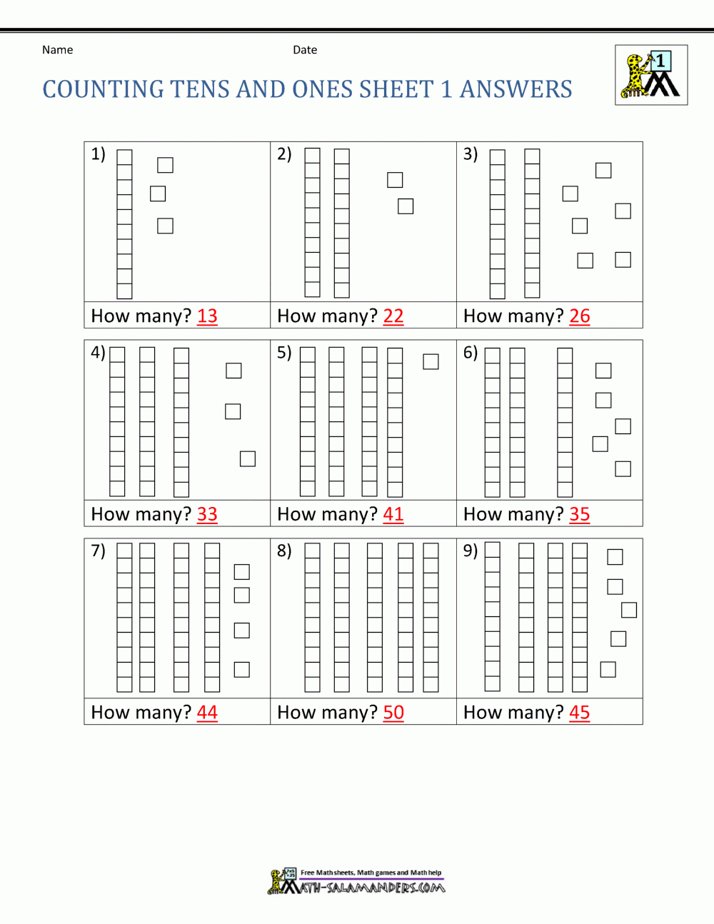 Counting Tens And Ones Sheet 1 Answers Counting Tens And Ones Sheet 1 Answers