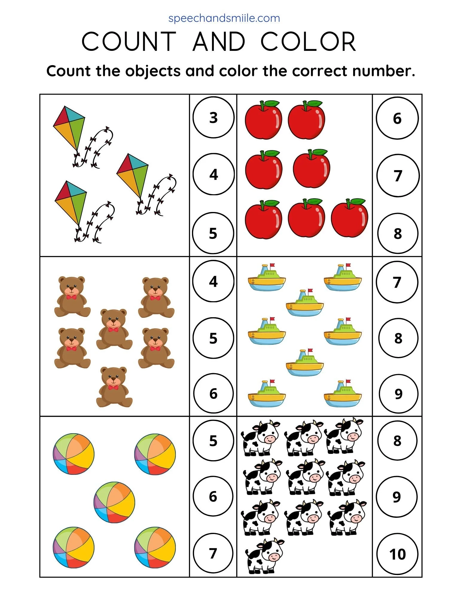 Counting Worksheet To Use With Miniature Objects Printable Counting Speech And Smile Counting Worksheet To Use With Miniature Objects Printable Counting Speech And Smile
