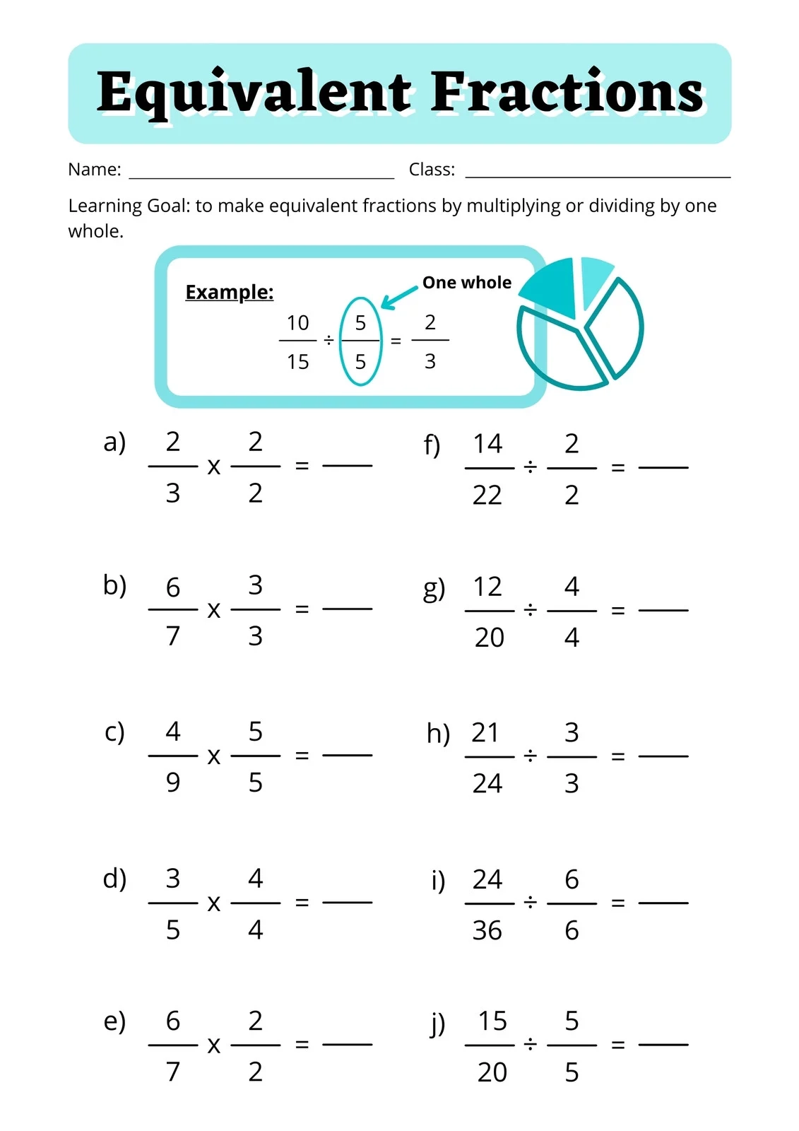 Fraction Review Sheet Printable