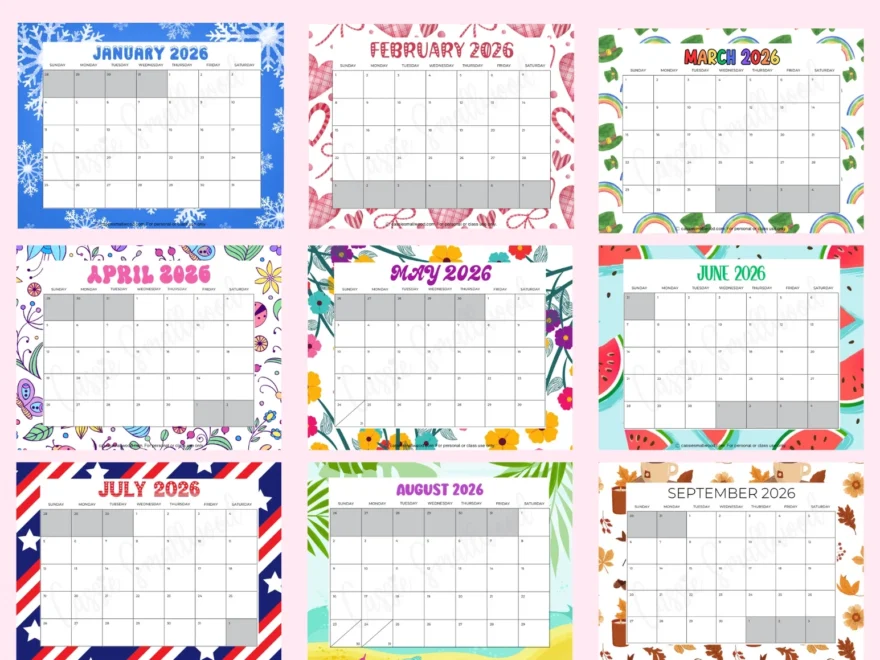 Cute Printable 2026 Monthly Calendar With Holidays Without Cassie Smallwood
