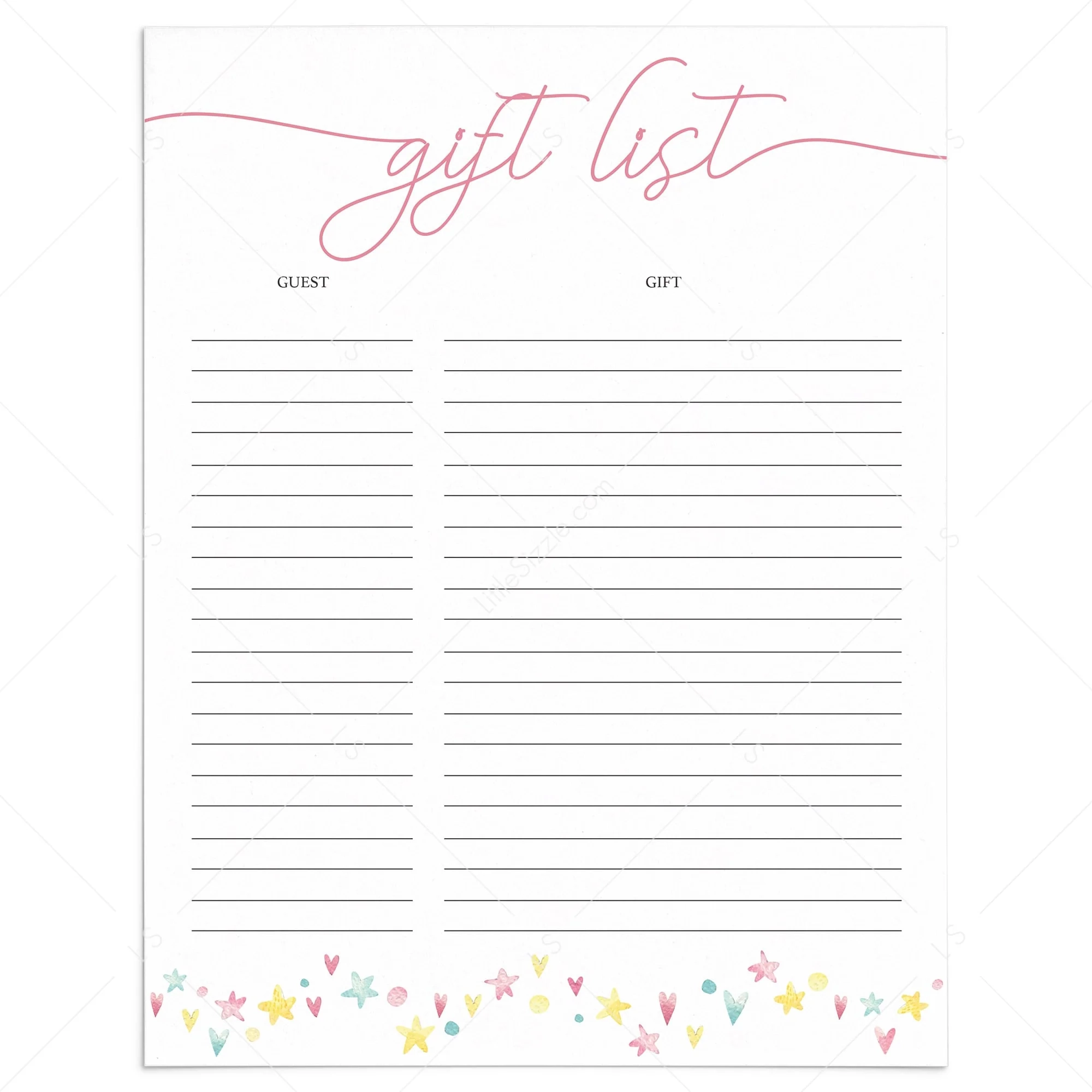 Cute Printable Gift List With Pink And Yellow Stars Pink Shower Printables LittleSizzle Cute Printable Gift List With Pink And Yellow Stars Pink Shower Printables LittleSizzle