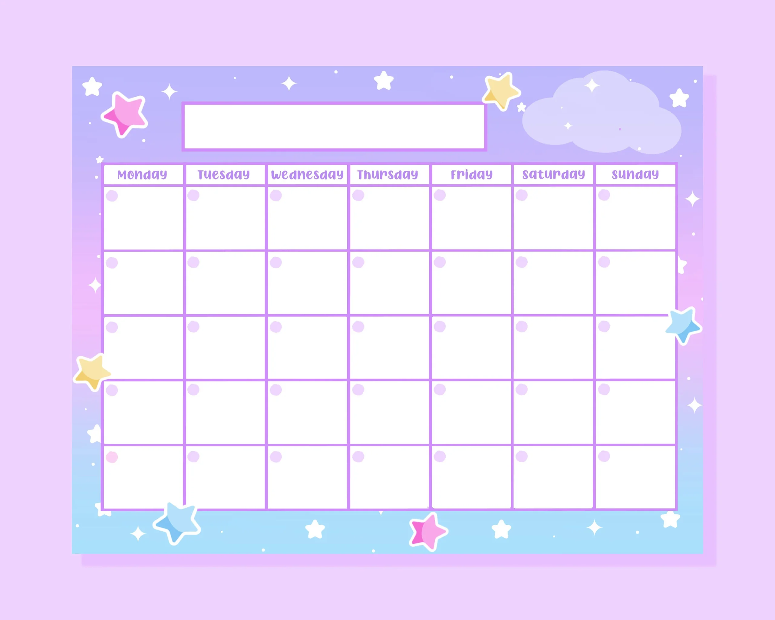 Cute Star Printable Calendar Daily Schedule Kawaii Etsy