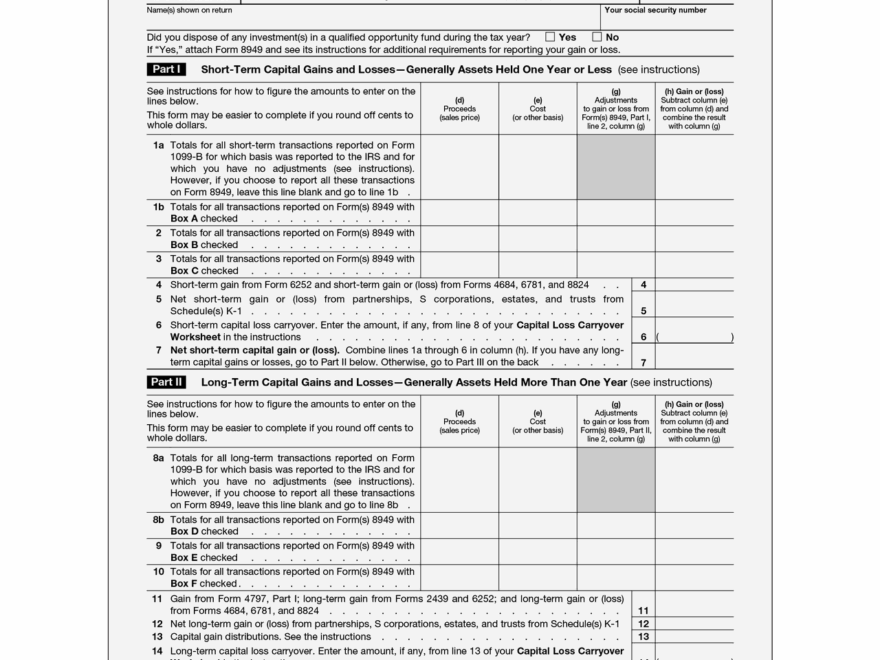 D1204 Form 1040 Schedule D Capital Gains And Losses Worksheets Library