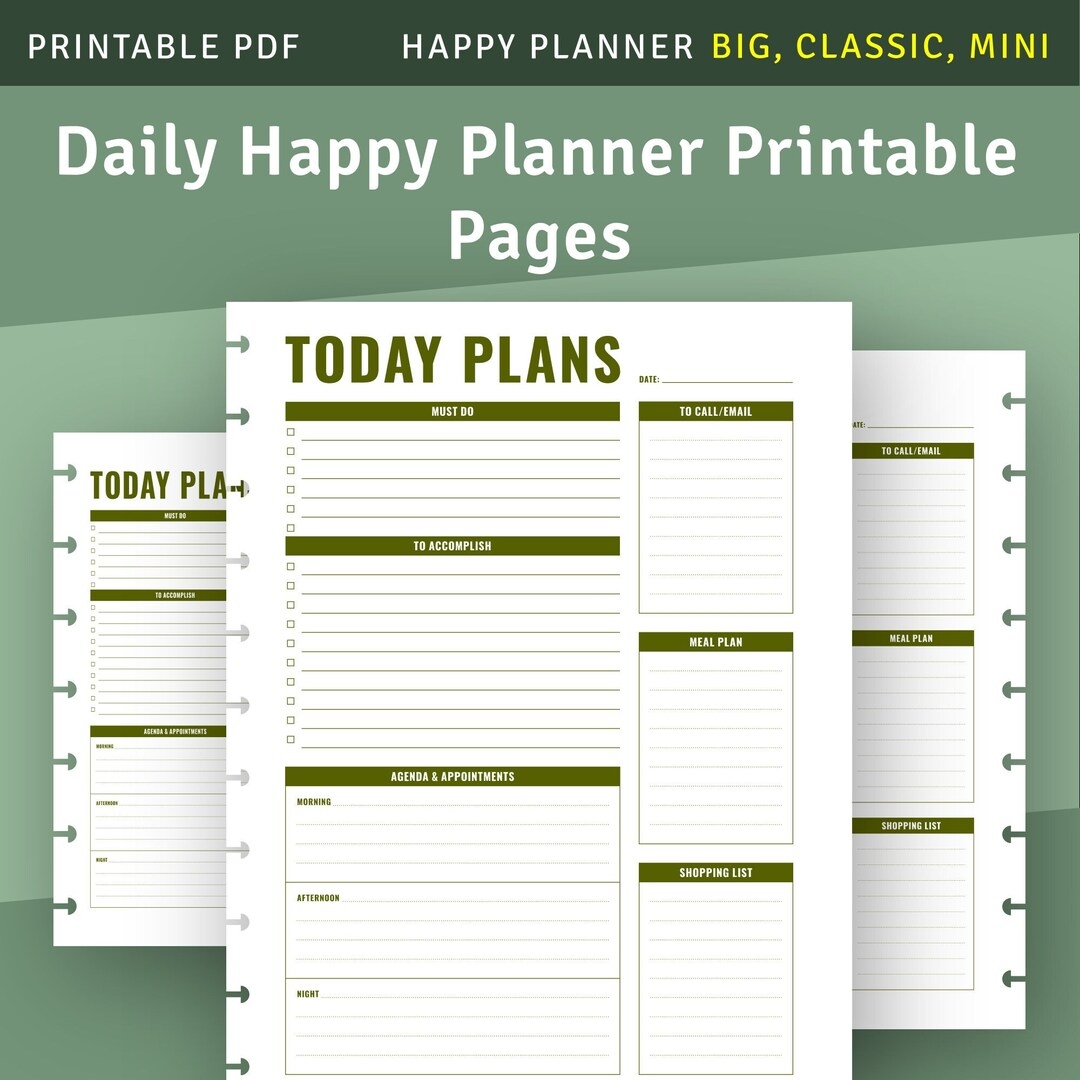Daily Happy Planner Page With Agenda Appointments Printable Template For Happy Planner Classic Big Mini Etsy
