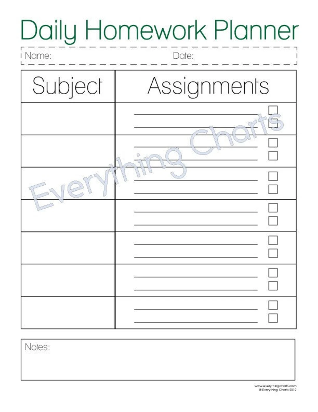 Daily Hommework Planner Printable