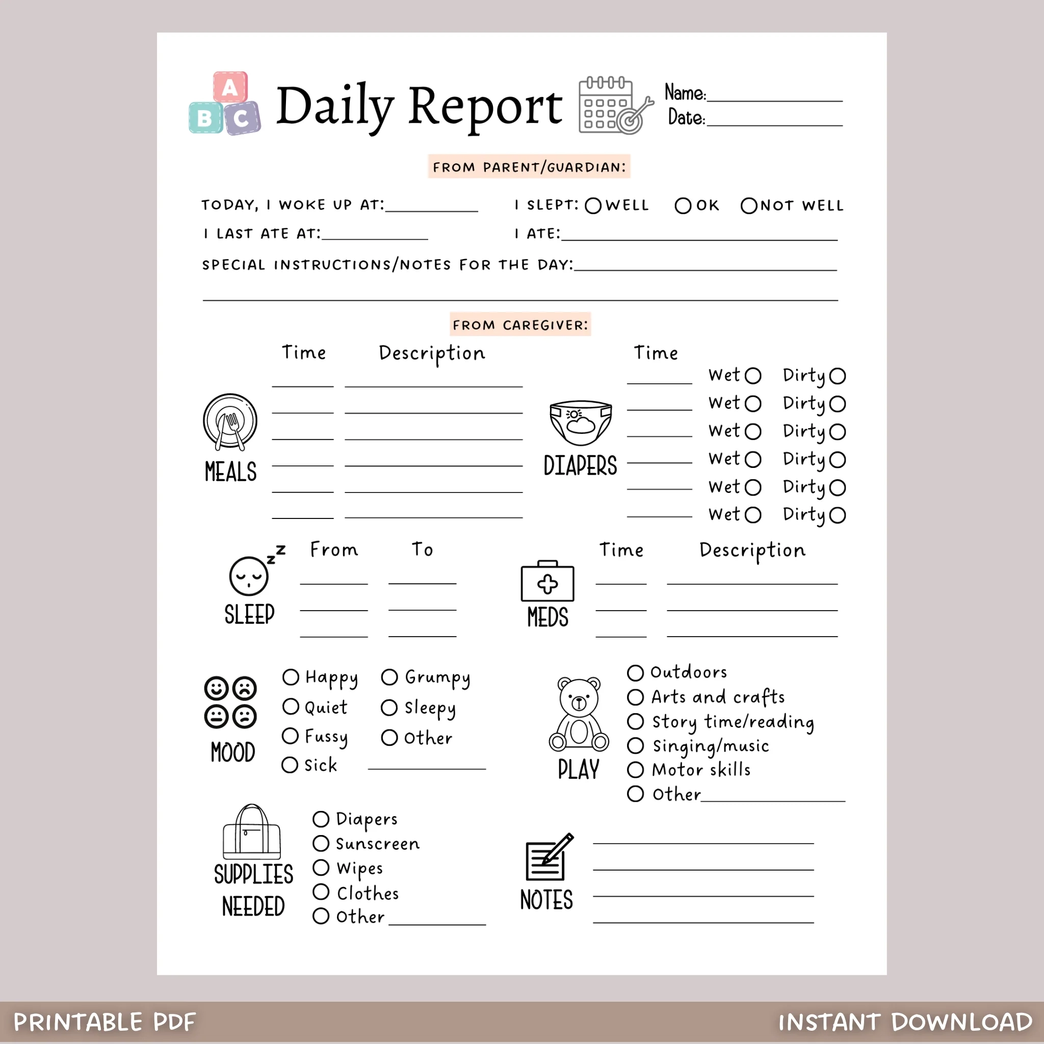 Printable Infant Daily Report Sheets Free Printable Infant Daily Report Sheets Free