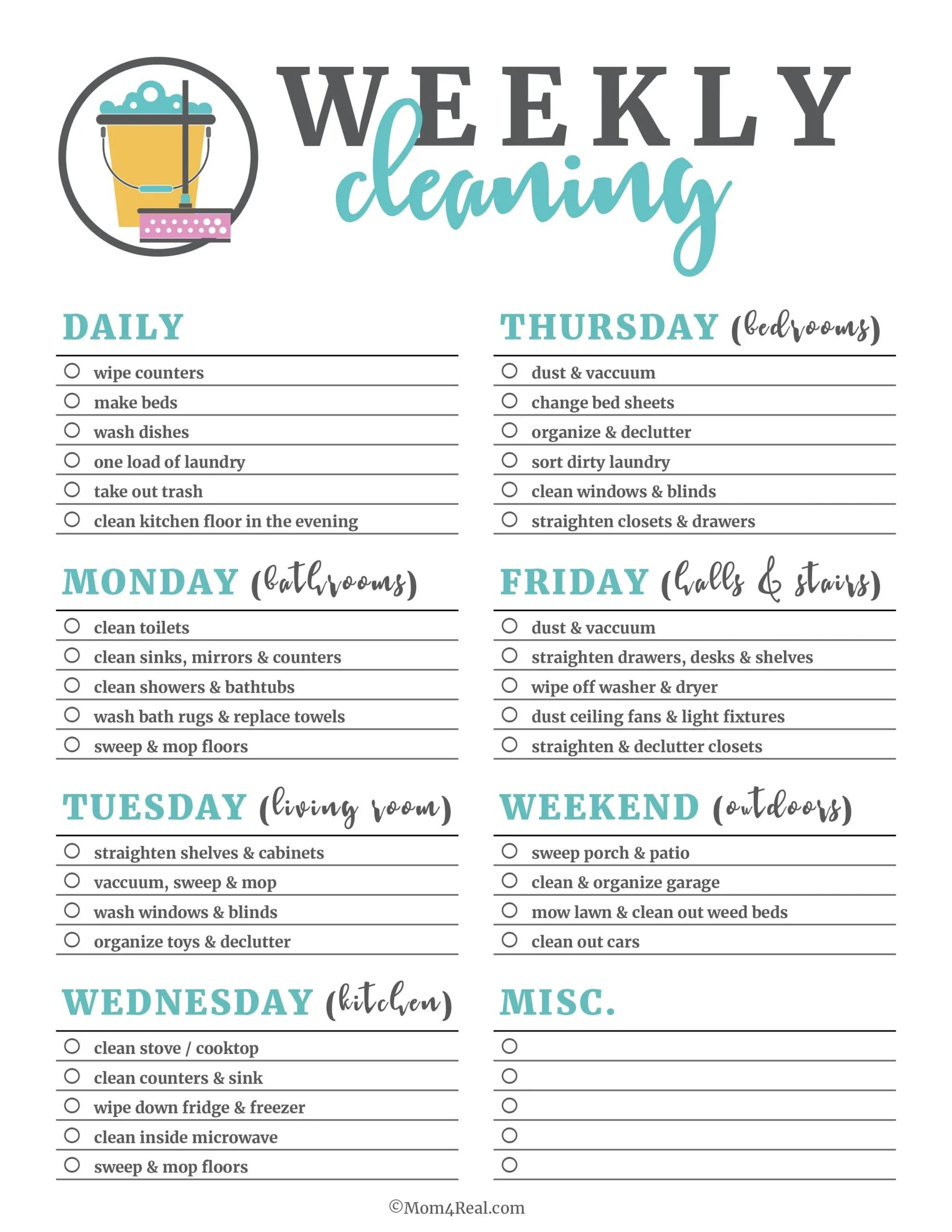 Detailed Printable Cleaning List