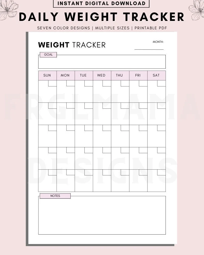 Daily Weight Tracker Sheet Printable