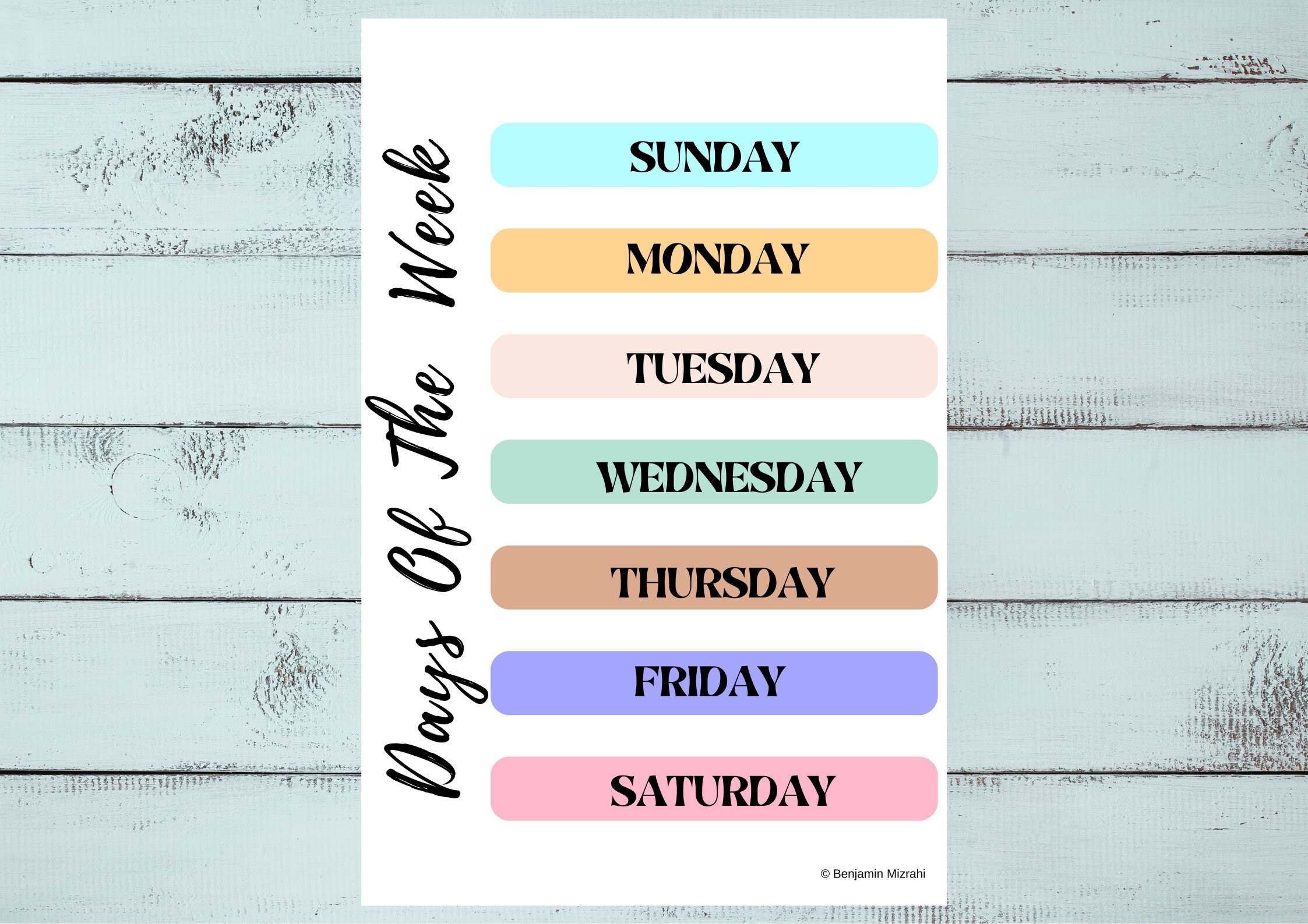 Days Of The Week Printable List