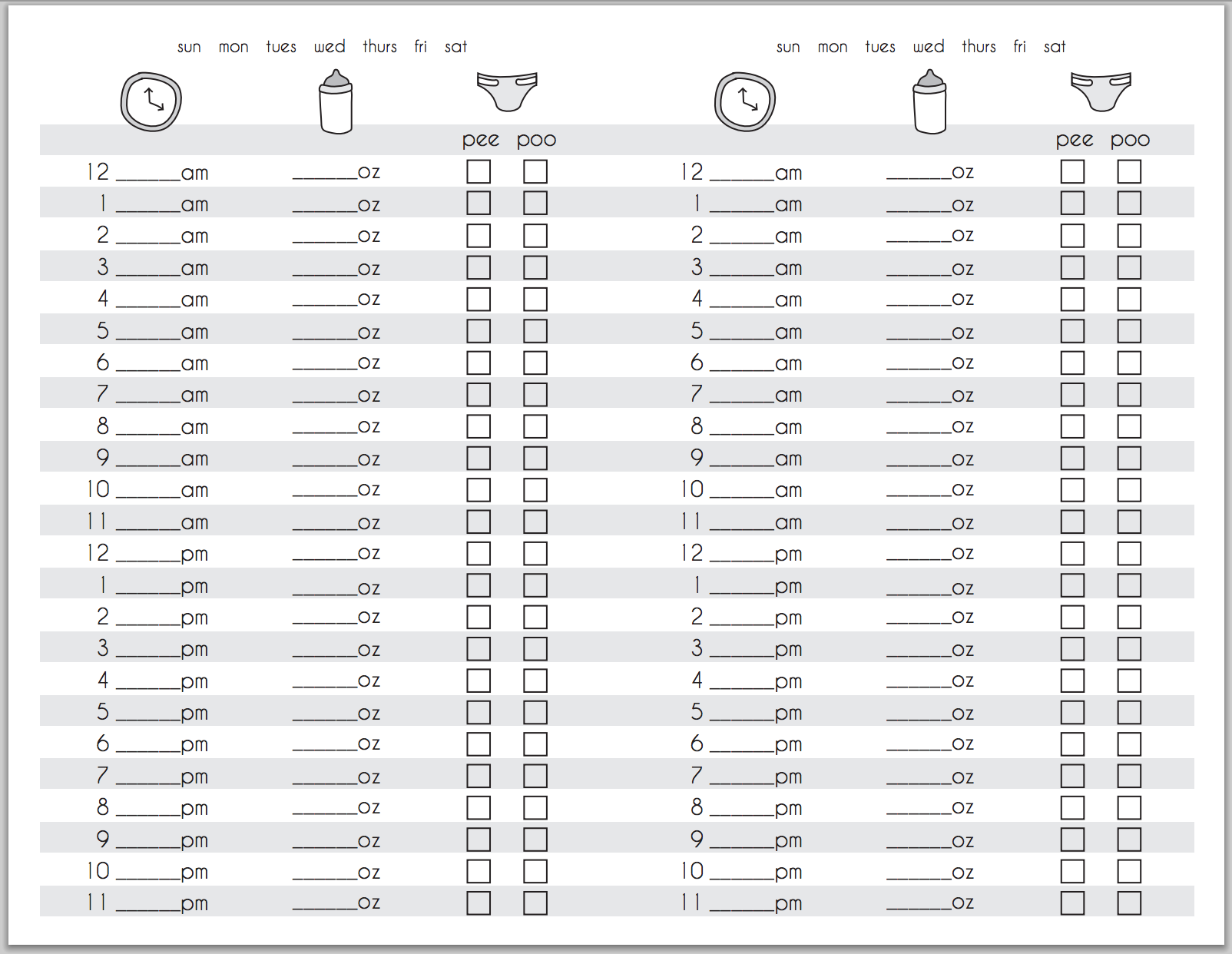 Newborn Feeding Chart Printable
