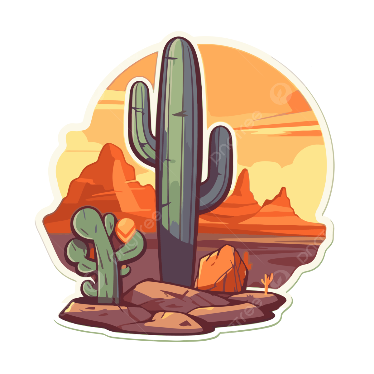 Desert Sticker With Cactus Rocks And Mountains Vector Clipart Cactus Clipart Desert Clipart Sticker Clipart PNG And Vector With Transparent Background For Free Download