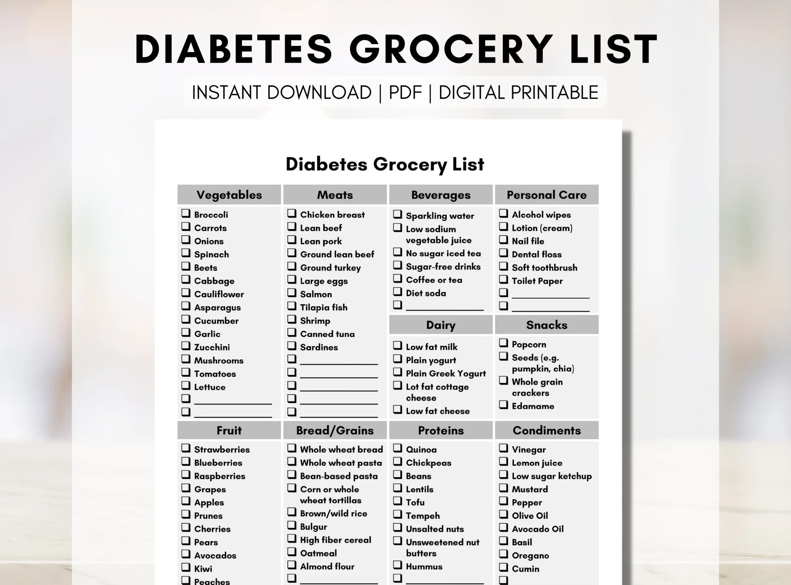 Diabetic Shopping List Printable