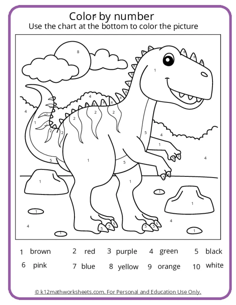 Dinosaur Color By Number Pages K12 Math Worksheets Dinosaur Color By Number Pages K12 Math Worksheets