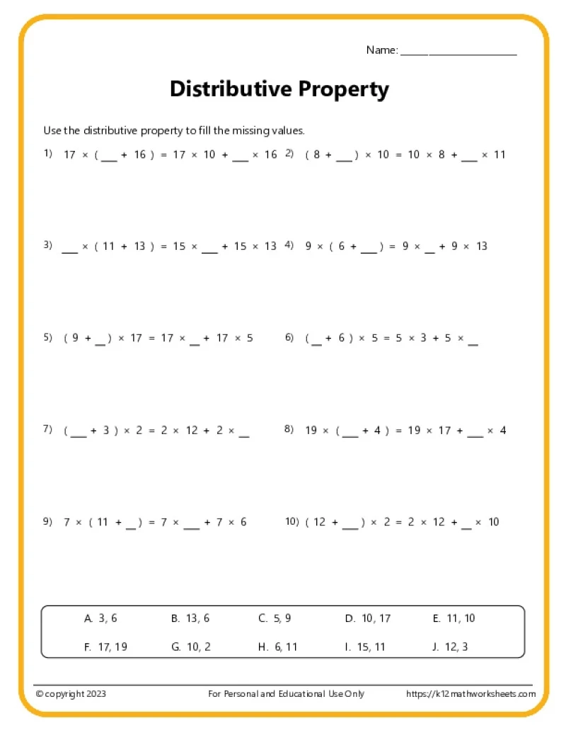 Distributive Property Worksheets